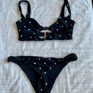 For Love and Lemons polka dot knitted bikini black and white